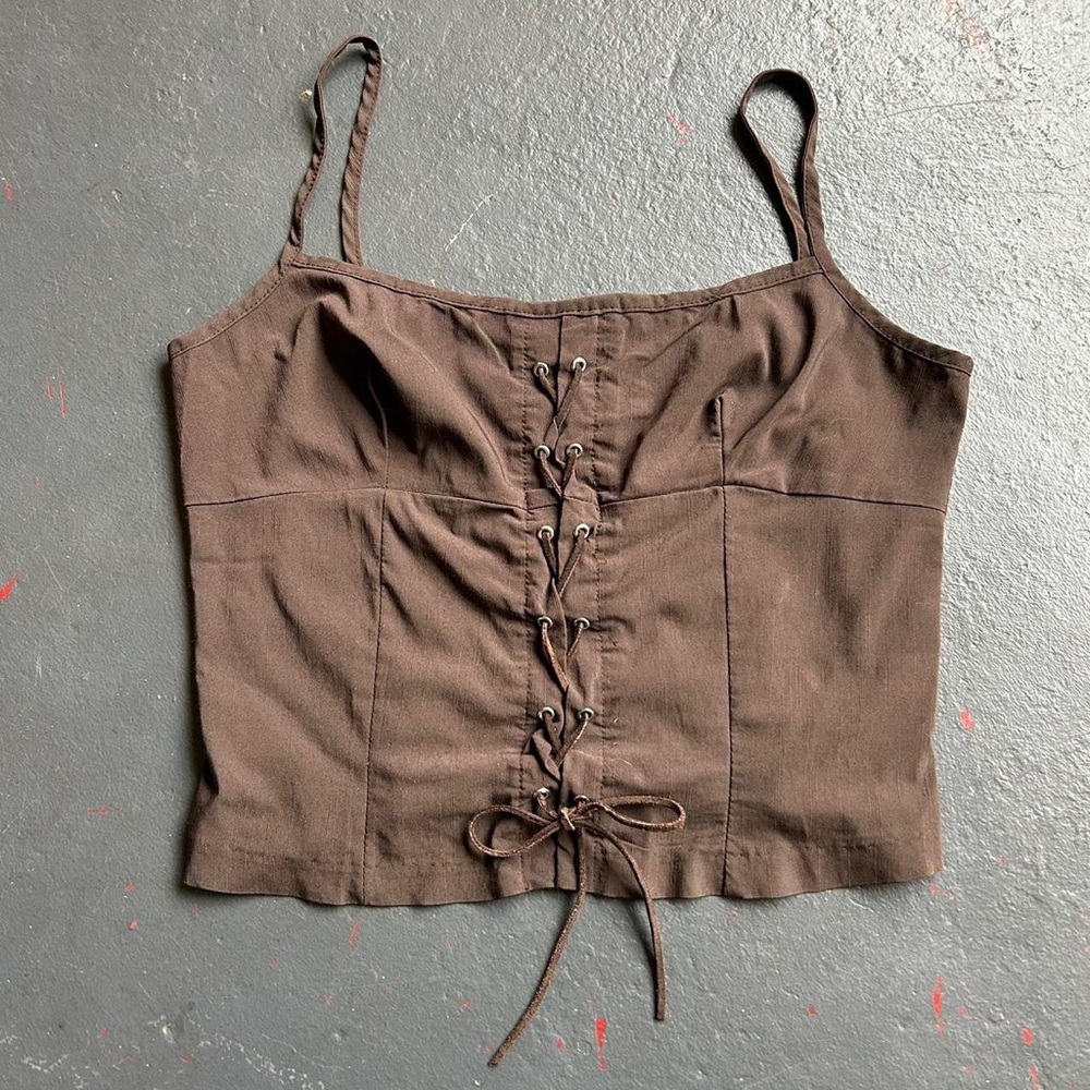 90s “Rampage” brown corset style lace up cami top!